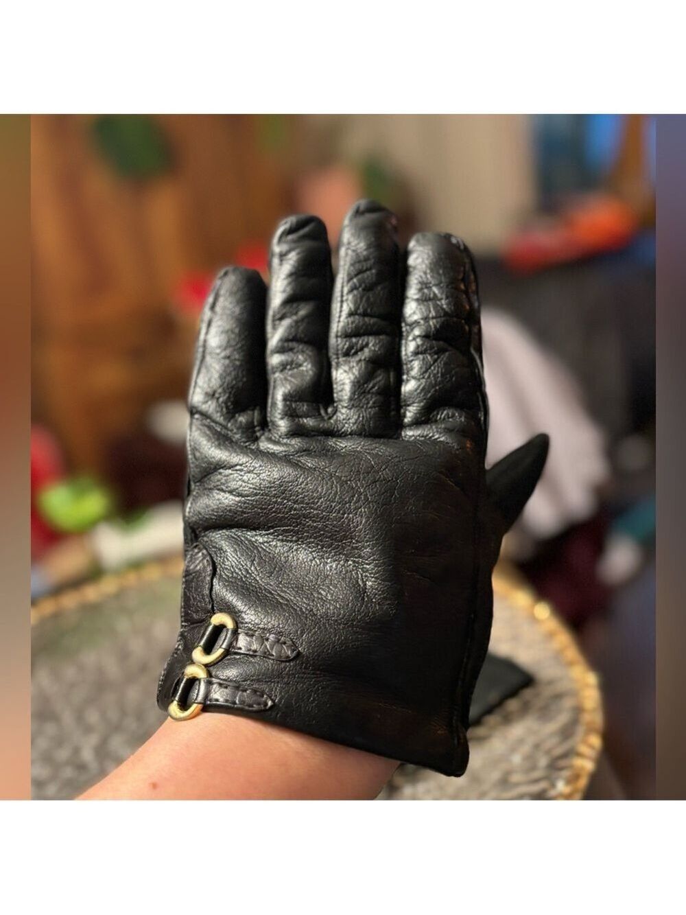 🇮🇹 Vintage Vintage Italian Leather Driving Gloves – Black & Gold-Tone• Old Money